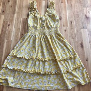 No Boundaries Yellow Daisy Ruffle Tiered Sundress XS